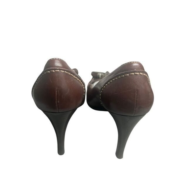 Ellen Tracy Womens Brown Leather Tassel Contrast Stitch Almond Toe Heels Size 8 - Picture 5 of 11